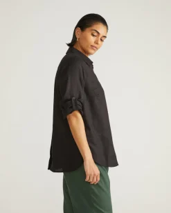 Universal Standard Button Back Linen Polo Shirt