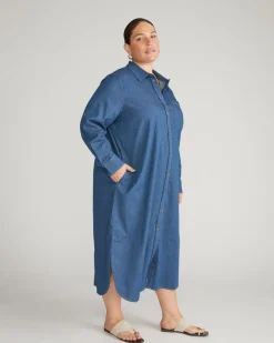 Universal Standard Odeon Stretch Cotton Chambray Shirtdress